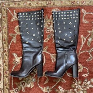 Nine West Quatrina Grommet Block-Heel Tall Boots Brown 8